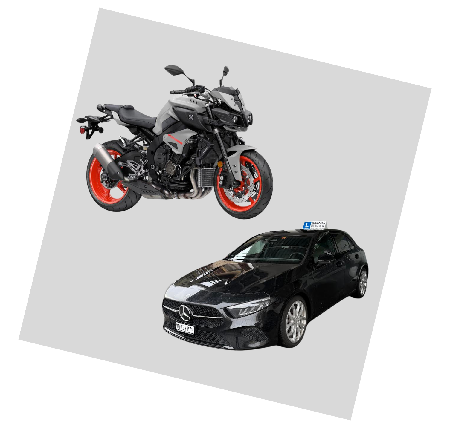 Moto et voiture de l'auto-école Manzato